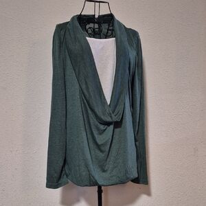 Green Drape Neck Long Sleeve Top